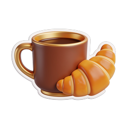 Coffee and Croissant Breakfast Sticker Icon