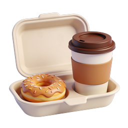Coffee and Donut Takeout Icon - 3D Realistic Style