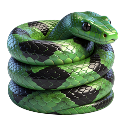 Realistisches 3D-Render-Icon einer zusammengerollten grünen Schlange