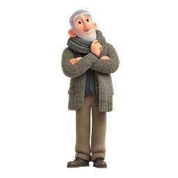 Cold Grandfather 3D Character Icon - Elderly Winter Man