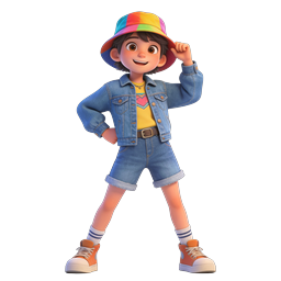 Colorful Bucket Hat Boy 3D Cartoon Character Icon