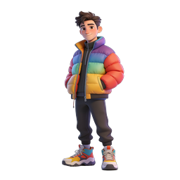 Colorful Puffer Jacket Young Man 3D Character Icon
