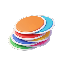 Icono de paleta de colores de discos 3D apilados coloridos