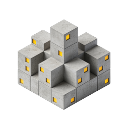 Concrete Blocks with Glowing Windows 3D Icon
