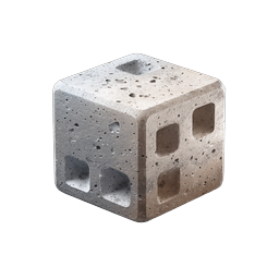 Realistic Concrete Cube Block Icon - 3D Stone Design
