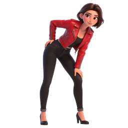 Confident 3D Woman Character in Red Leather Jacket