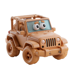 Confused Clay Jeep Icon - Cute 3D Cartoon Vehicle