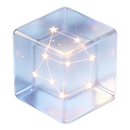 Glowing Constellation Glass Cube Icon - Celestial 3D Design