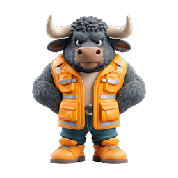 Construction Bull Worker Mascot 3D Character Icon