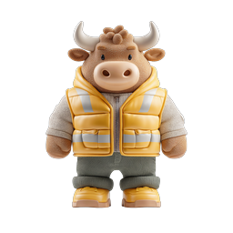 Cute Construction Bull Worker 3D Icon - Friendly Mascot