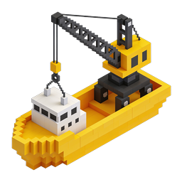 Isometric Construction Crane Barge 3D Icon