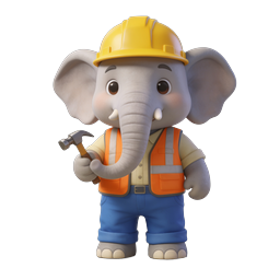 Cute Construction Elephant Worker 3D Character Icon