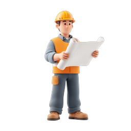 Construction Engineer with Blueprint 3D Character Icon