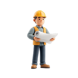 Construction Engineer Worker with Blueprint 3D Icon