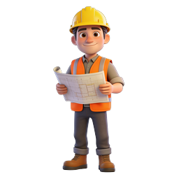 Construction Engineer with Blueprint 3D Icon Character