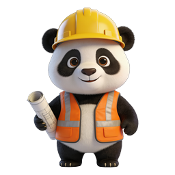 Cute Construction Worker Panda with Hard Hat & Blueprints
