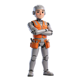 Biểu tượng nhân vật 3D robot xây dựng thân thiện