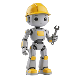 Biểu tượng linh vật robot xây dựng với cờ lê