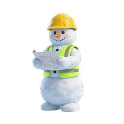 Construction Snowman Worker with Blueprint 3D Icon