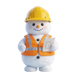 Construction Snowman Worker with Hard Hat and Blueprints
