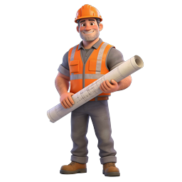 3D Construction Worker Holding Blueprint Icon