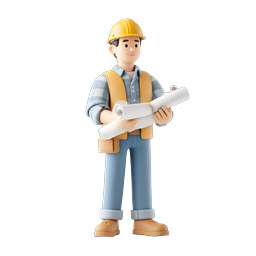 Construction Worker with Blueprints - 3D Character Icon