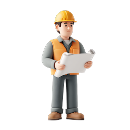Construction Worker with Blueprints 3D Icon