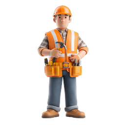 Construction Worker Character 3D Icon - Safety Gear