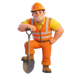 Icône de personnage d'ouvrier de construction 3D avec pelle
