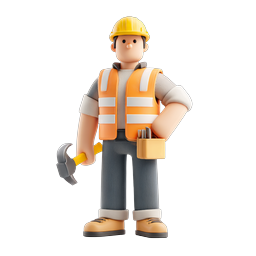 Construction Worker Character with Hard Hat and Tools