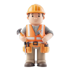 Construction Worker Character Icon - 3D Clay Style