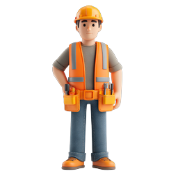 Construction Worker 3D Character Icon with Safety Gear