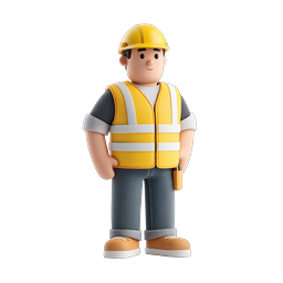 Construction Worker Character 3D Icon - Safety Gear