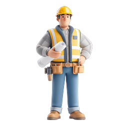 3D Construction Worker Character Icon with Hard Hat