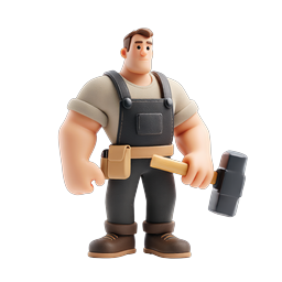 3D Construction Worker Character with Hammer Icon
