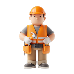 Construction Worker Character Icon - 3D Builder Mascot