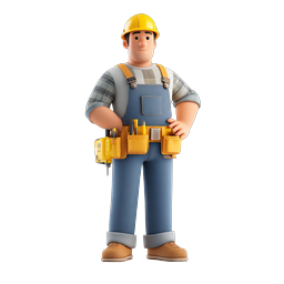 建設作業員キャラクターアイコン | 工具を持った 3D 建設作業員
