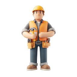 3D Construction Worker Character Icon with Hard Hat