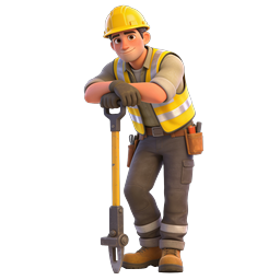 3D Construction Worker Character Icon with Jackhammer