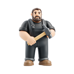 Bearded Construction Worker with Sledgehammer Icon