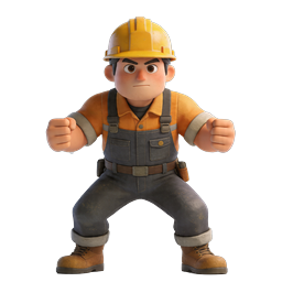 Construction Worker Hero 3D Character Icon with Temple