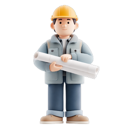 Construction Worker with Blueprints 3D Icon
