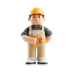 Construction Worker 3D Clay Icon with Hammer