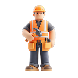 Construction Worker Character Icon with Safety Gear