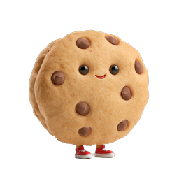 Cute Chocolate Chip Cookie Character Icon - 3D Kawaii Food Mascot