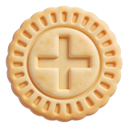 Cookie Plus Icon - 3D Biscuit with Cross Symbol