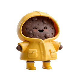 黄色いレインコートを着た可愛いクッキーキャラクター - 3D クレイアイコン