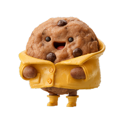 Cute Chocolate Chip Cookie Character in Yellow Raincoat - 3D Icon
