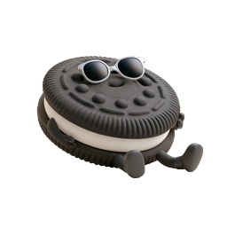 Cool Oreo Cookie Character Icon with Sunglasses - 3D Clay Style