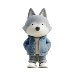 Cool Wolf Character 3D Icon in Denim Streetwear